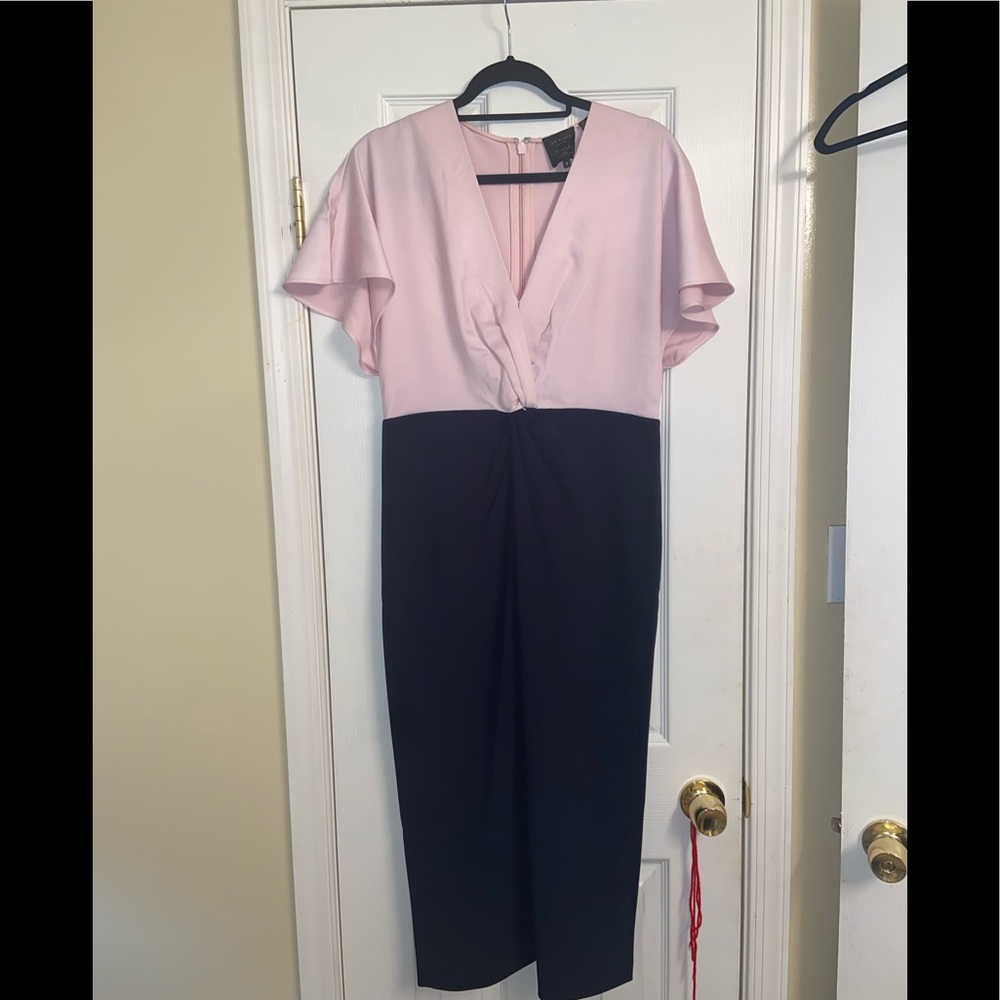 Ted Baker Pink and Navy Blue Midi Dress